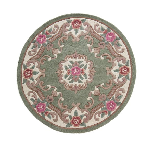 Aubusson zöld gyapjú szőnyeg, ⌀ 120 cm - Flair Rugs