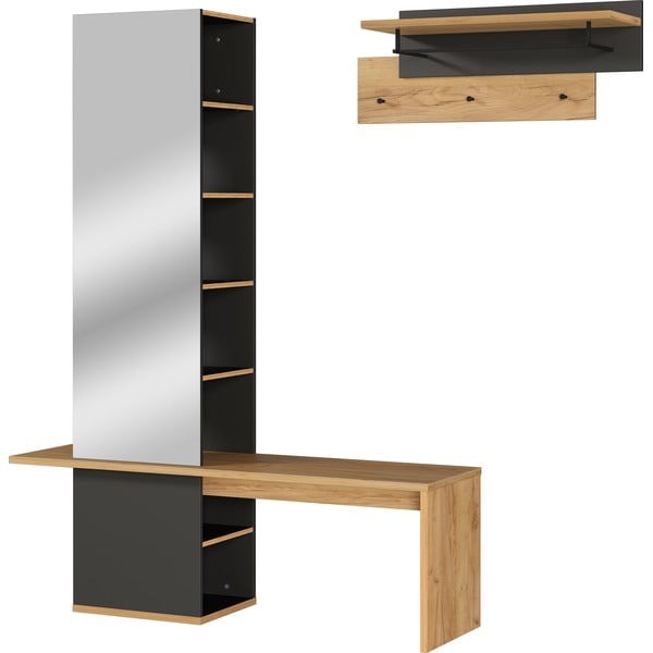 Sötétszürke előszoba bútor tölgyfa dekorral - Germania-image-2