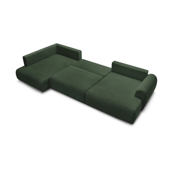 Sötétzöld kordbársony kinyitható-tárolóhelyes sarokkanapé (bal oldali-U alakú) Lucien – Bobochic Paris-image-4