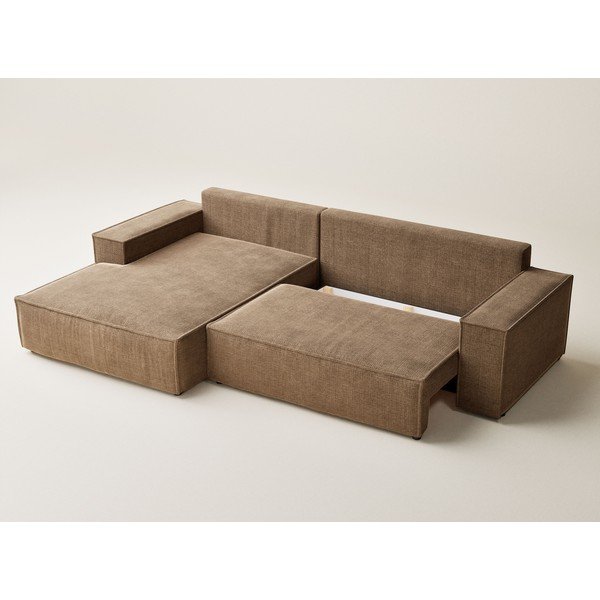 Világosbarna zsenília kinyitható-tárolóhelyes sarokkanapé (bal oldali-heverő résszel) Maze – Maison de Rêve-image-3