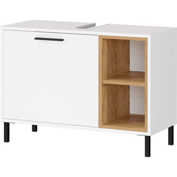 Fehér alacsony mosdókagyló alatti szekrény tölgyfa dekorral 80x57 cm Loria - Germania-image-1