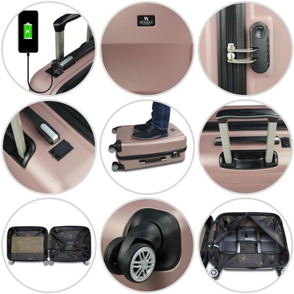 COLORS LASSO Cabin Suitcase aranyszínű gurulós bőrönd USB csatlakozóval - My Valice-image-4