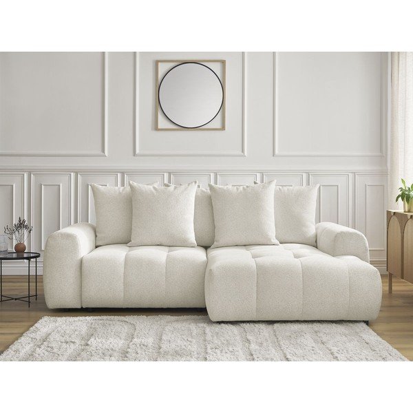 Fehér zsenília kinyitható-tárolóhelyes sarokkanapé (jobb oldali-heverő résszel) Roxelane – Bobochic Paris-image-1