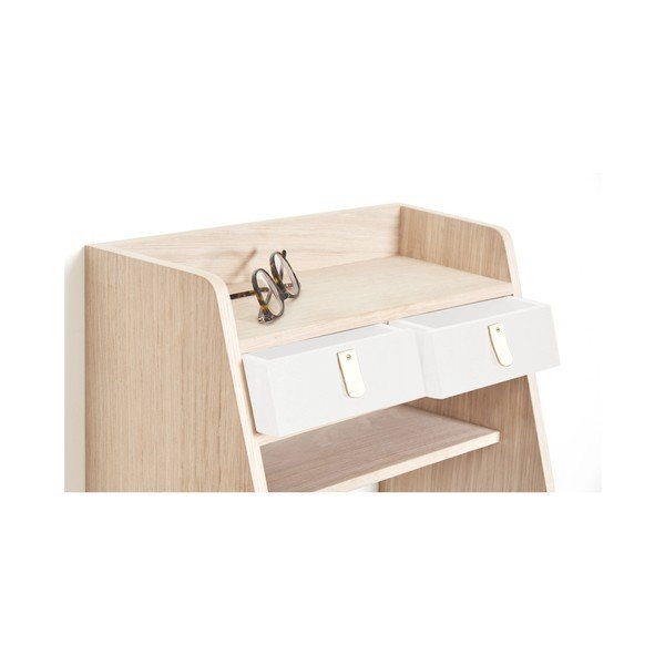 Suzon tölgyfamintás fali polc 2 fehér fiókkal - HARTÔ-image-3