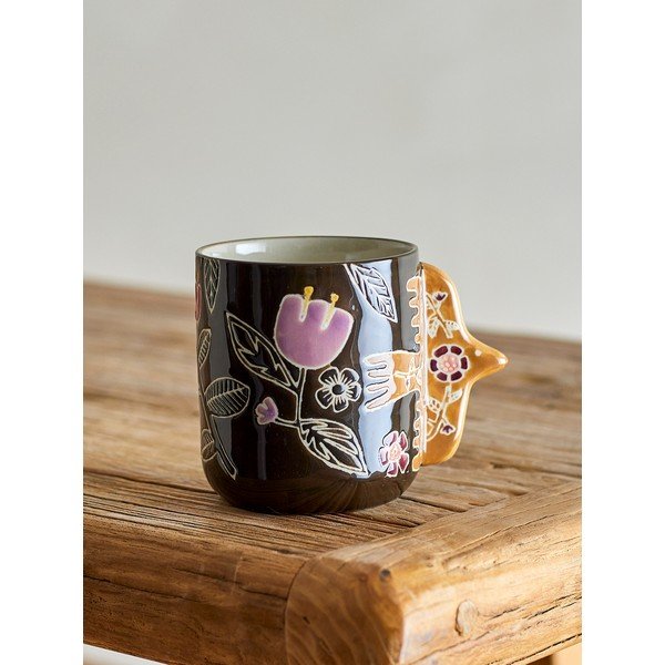 Sötétbarna kőedény csésze szett 4 db-os lattéhoz 325 ml Vivielle – Bloomingville-image-1
