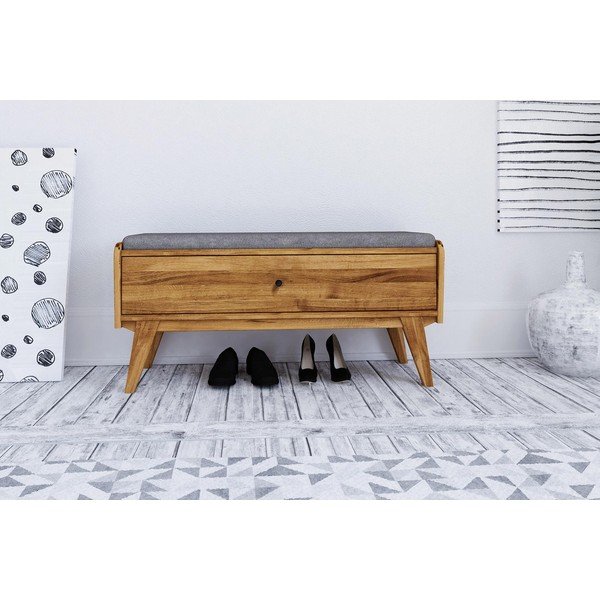 Tölgyfa pad tárolóhellyel, világosszürke ülőrésszel Retro - The Beds-image-3