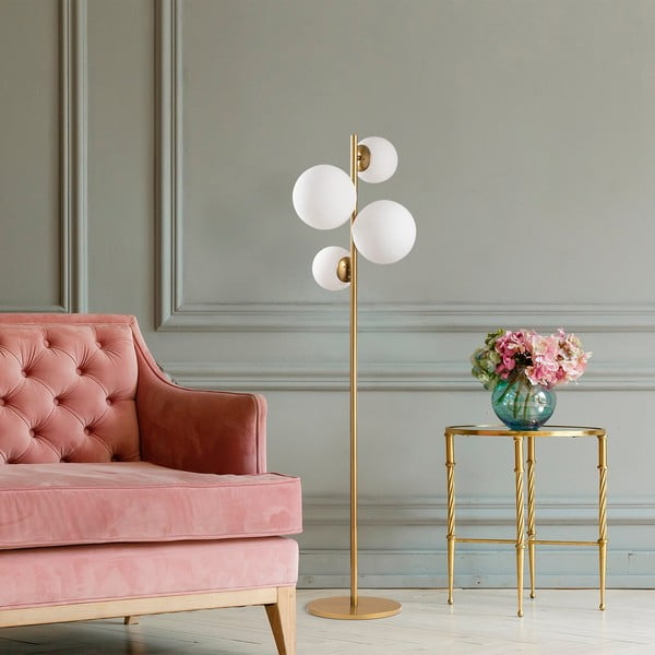 Fehér-sárgaréz színű állólámpa üveg búrával (magasság 162 cm) Fazli – Opviq lights-image-3