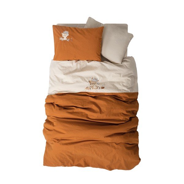 Narancssárga-bézs négyrészes pamut gyerek ágyneműhuzat babaágyhoz lepedővel 100x150 cm Clever – Mijolnir