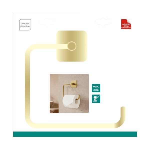 Matt aranyszínű öntapadós fém WC-papír tartó Fixeo – douceur d'intérieur-image-1