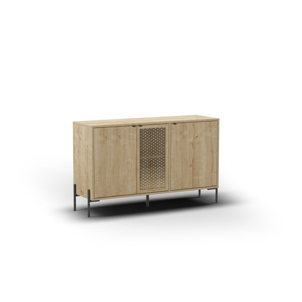 Natúr színű alacsony komód tölgyfa dekorral 120x80 cm Inca – Marckeric-image-2