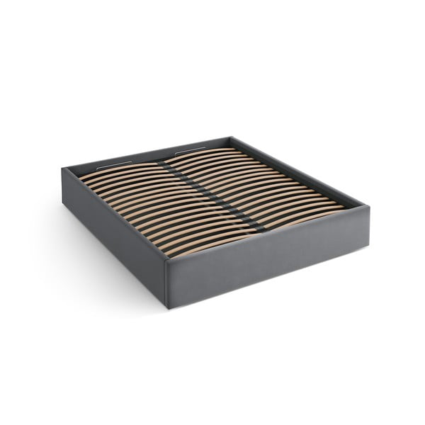 Szürke kárpitozott ágyneműtartós-ágytámla nélkül franciaágy ágyráccsal 160x200 cm Susan – Micadoni 