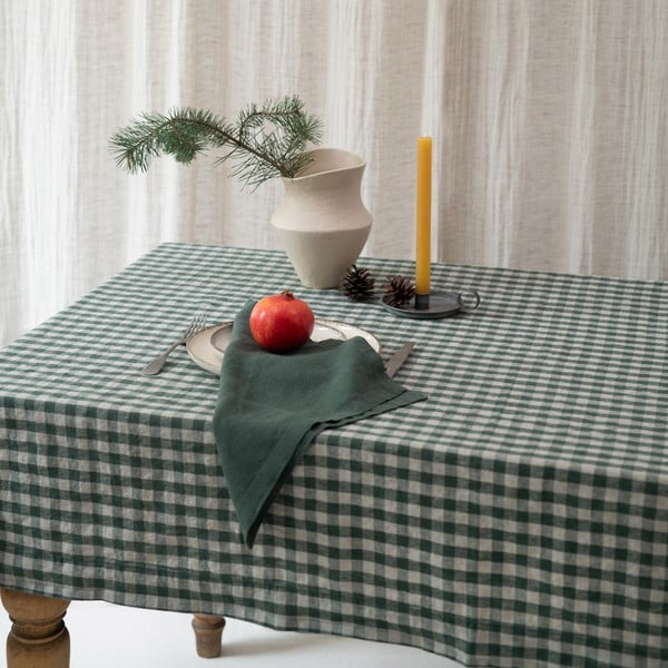 Len asztalterítő 140x250 cm Forest Green Gingham – Linen Tales-image-4