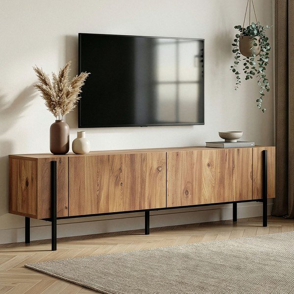 Natúr színű TV-állvány borovi fenyő dekorral 180x45x30 cm Nexus – Kalune Design-image-2