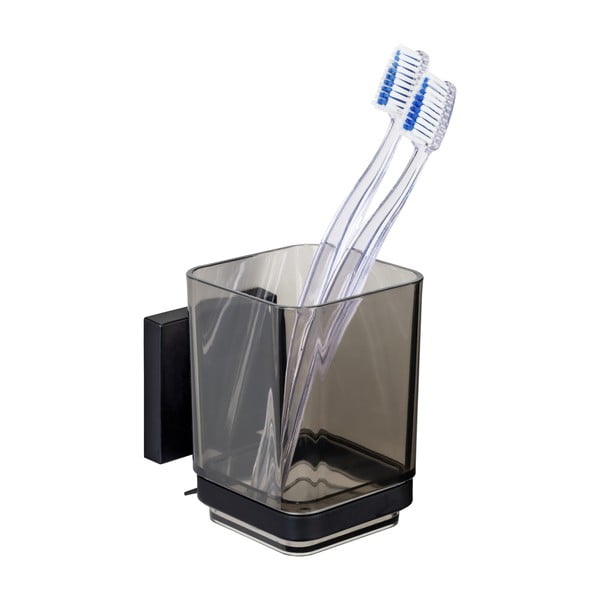 Fekete öntapadós műanyag fogkefetartó pohár Quadro – Wenko-image-3