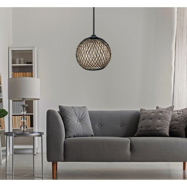 Fekete-sötétbarna függőlámpa juta búrával ø 24 cm – Opviq lights-image-2