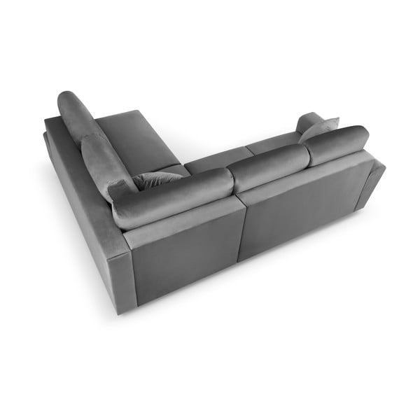 Világosszürke bársony kinyitható tárolóhelyes sarokkanapé (jobb oldali-L alakú) Kyoto – Cosmopolitan Design-image-4