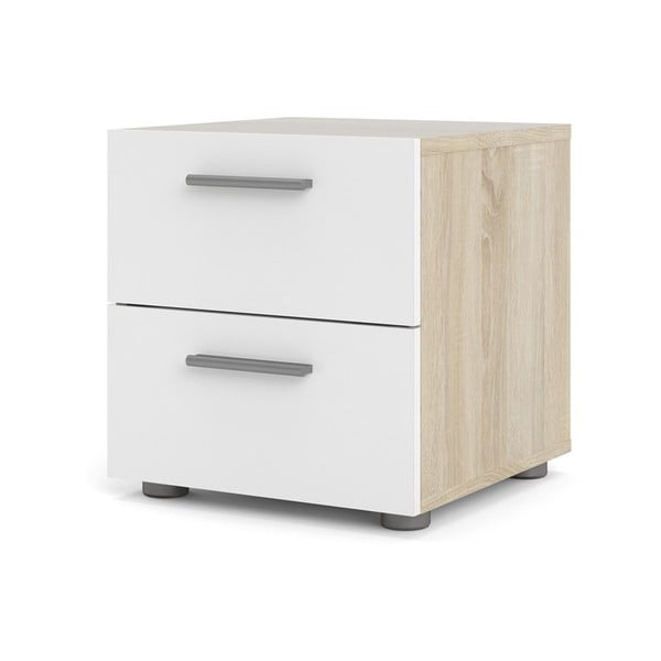 Fehér-természetes színű éjjeliszekrény tölgyfa dekorral Pepe - Tvilum-image-4