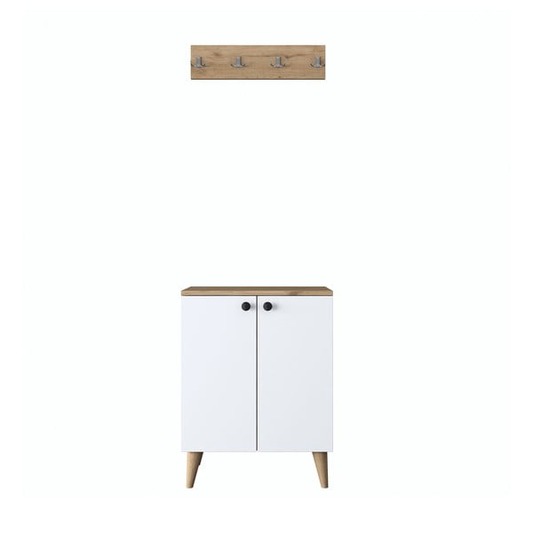 Fehér előszoba bútor diófa dekorral - Kalune Design