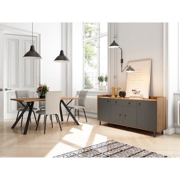 Szürke alacsony komód diófa dekorral 180x84 cm Malta - Marckeric-image-1