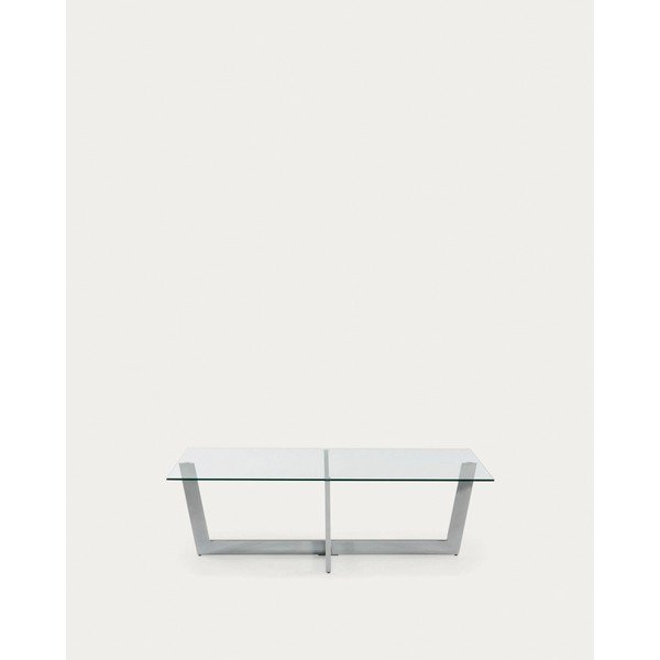 Ezüstszínű dohányzóasztal üveg asztallappal 70x120 cm Plam – Kave Home-image-1