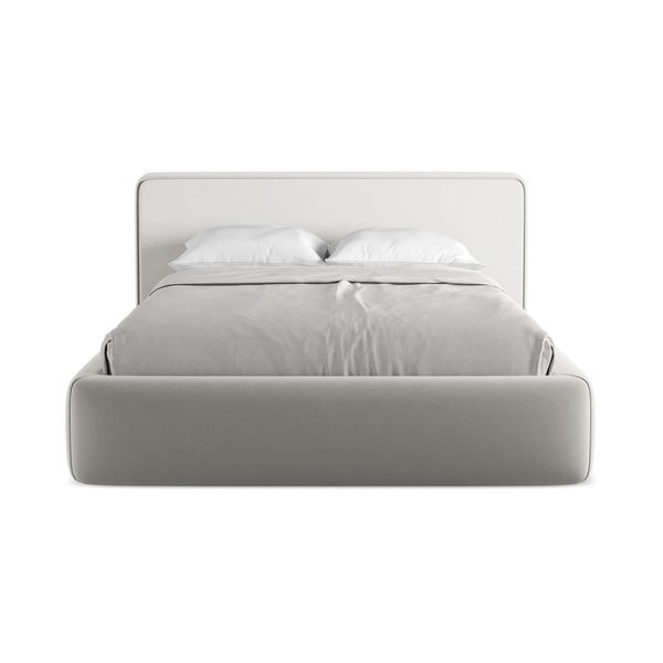 Világosszürke kárpitozott ágyneműtartós franciaágy ágyráccsal 140x200 cm Kiana – Makamii-image-4