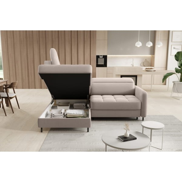 Világosbarna bársony kinyitható-tárolóhelyes sarokkanapé (bal oldali-L alakú) Barea – ELTAP-image-4