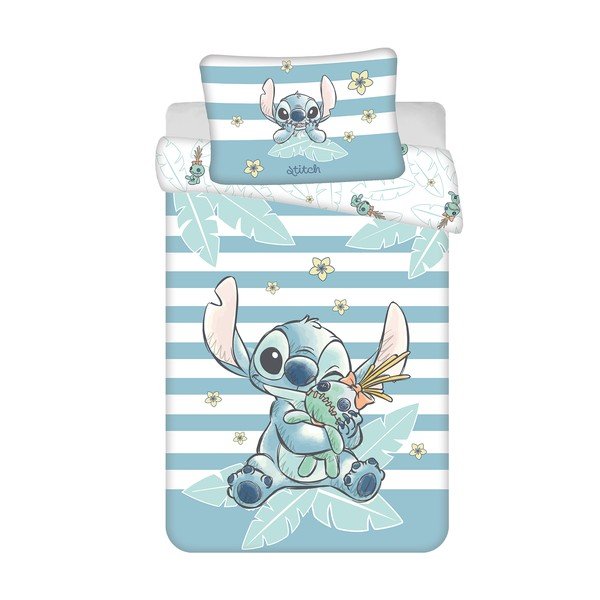 Világoskék pamut gyerek ágyneműhuzat babaágyhoz 100x135 cm Lilo & Stitch "Tropical Hugs" – Jerry Fabrics