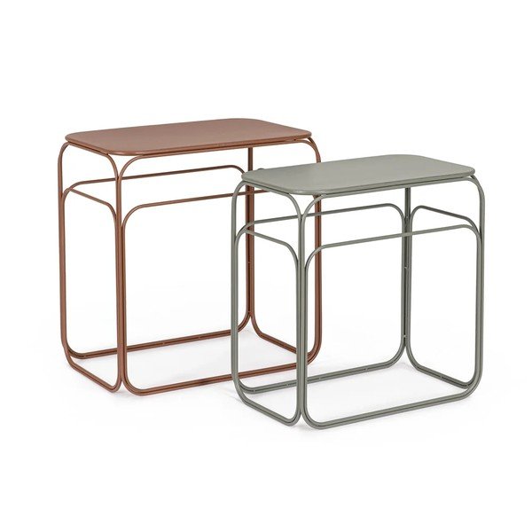 Szürke-terrakotta színű fém konzolasztal szett 2 db-os 36x56 cm Clarity – Bizzotto
