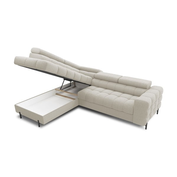 Krémszínű buklé kinyitható-tárolóhelyes sarokkanapé (bal oldali-L alakú) Ferucce – ELTAP-image-4