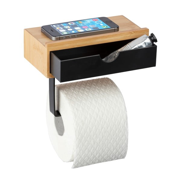 Fekete wc-papír tartó bambusz elemmel - Wenko-image-2