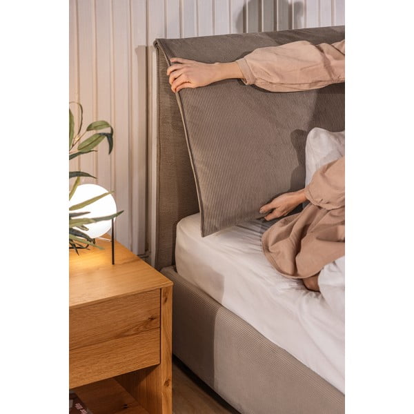 Szürkésbarna kárpitozott ágyneműtartós franciaágy ágyráccsal 180x200 cm Thessa Pillow – Bonami Selection-image-3