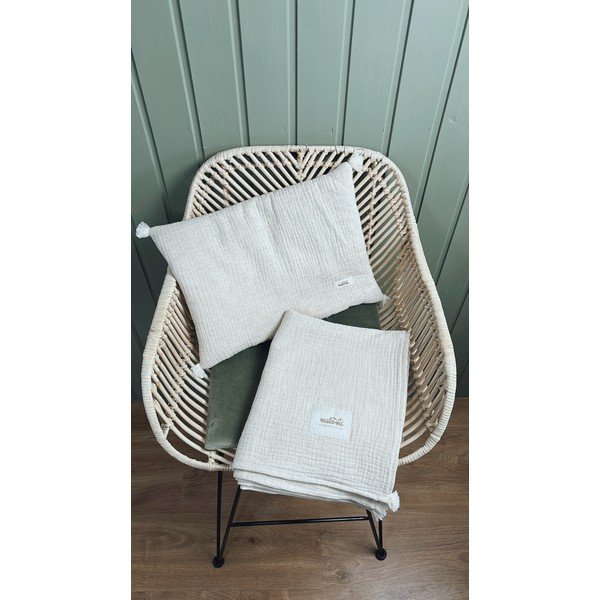 Krémszínű muszlin gyerek takaró és párna szett 100x130 cm Muslin Linen – Malomi Kids-image-4