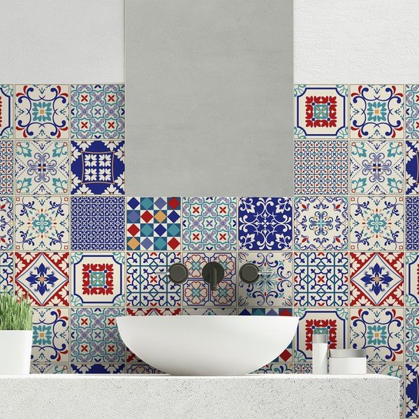 Wall Decal Cement Tiles Azulejos Sofiana 24 db-os falmatrica szett, 10 x 10 cm - Ambiance-image-1
