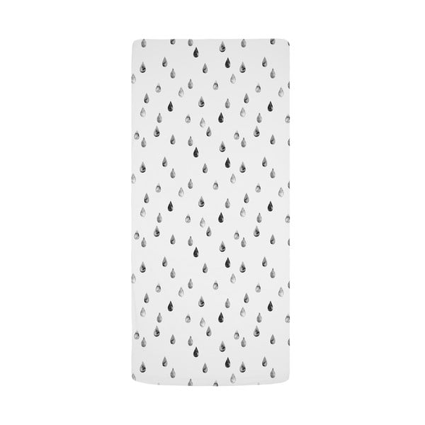 Fekete-fehér gumis pamut-szatén gyerek lepedő babaágyhoz 60x120 cm Bunnies in the Rain – Butter Kings