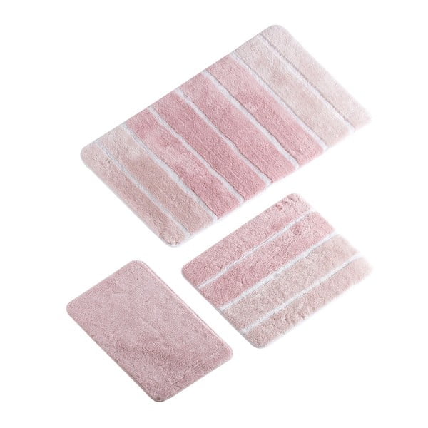 Line Bath Mat Sima 3 darabos rózsaszín fürdőszobai kilépő szett