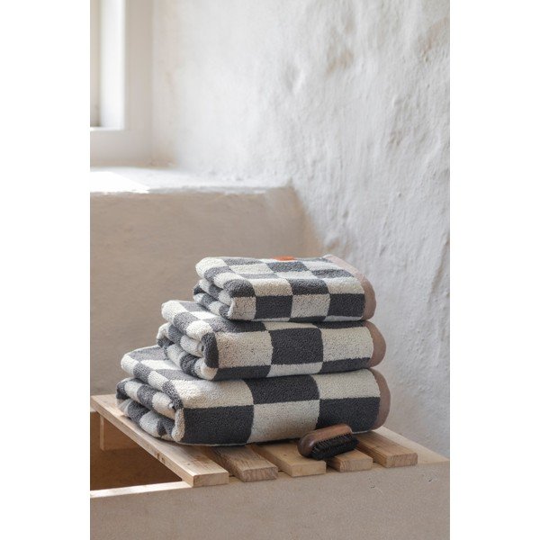 Antracitszürke-bézs frottír bio pamut fürdőlepedő 70x133 cm Retro – Mette Ditmer Denmark-image-2