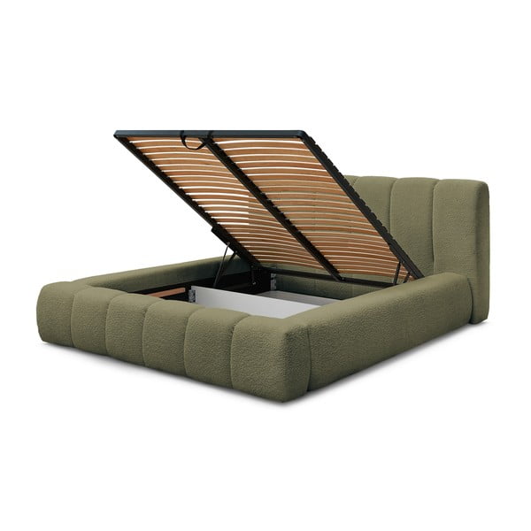 Zöld kárpitozott ágyneműtartós franciaágy ágyráccsal 160x200 cm Denali – Bobochic Paris-image-4