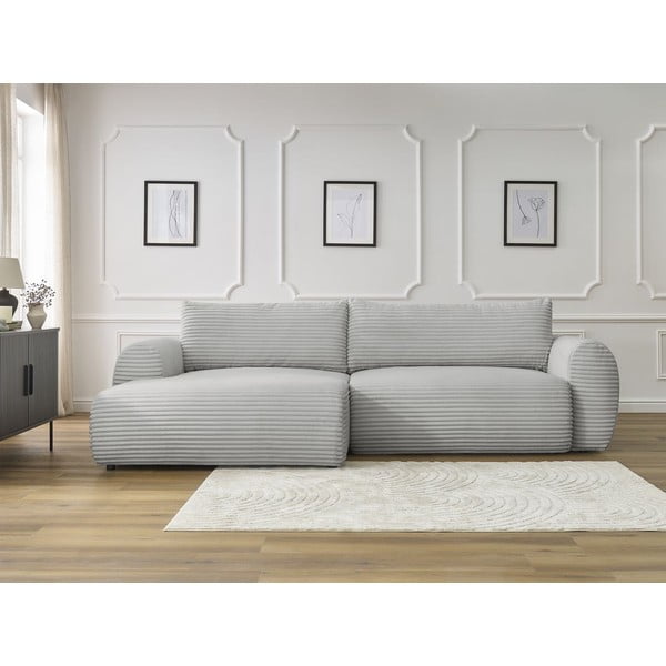 Világosszürke kordbársony kinyitható sarokkanapé (bal oldali) Lucien – Bobochic Paris-image-1