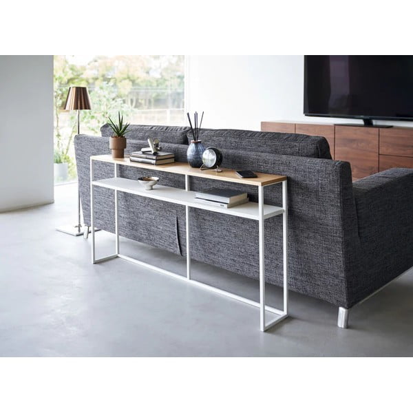 Fehér-világosbarna konzolasztal kőrisfa dekorral 20,5x126 cm Tower – YAMAZAKI-image-1