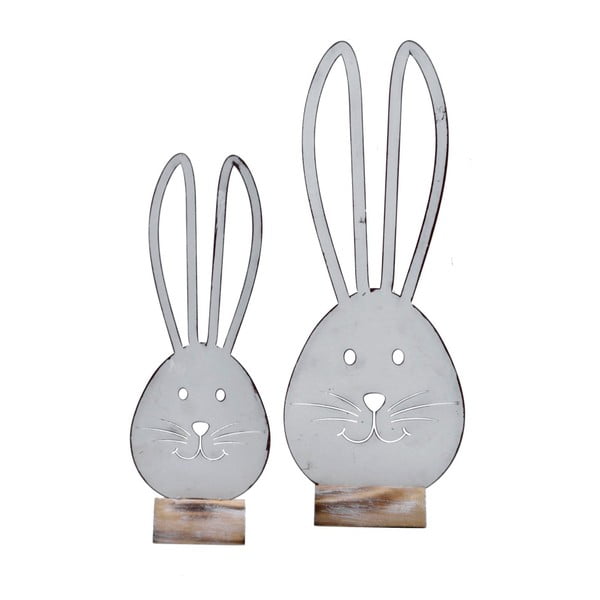 Kisméretű, fehér, nyúlformájú dekoráció fémből, fa talpazattal, 12 x 34 cm - Ego Dekor-image-1