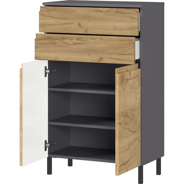 Sötétszürke fürdőszoba szekrény tölgyfa dekorral 60x97 cm Salinas - Germania-image-2