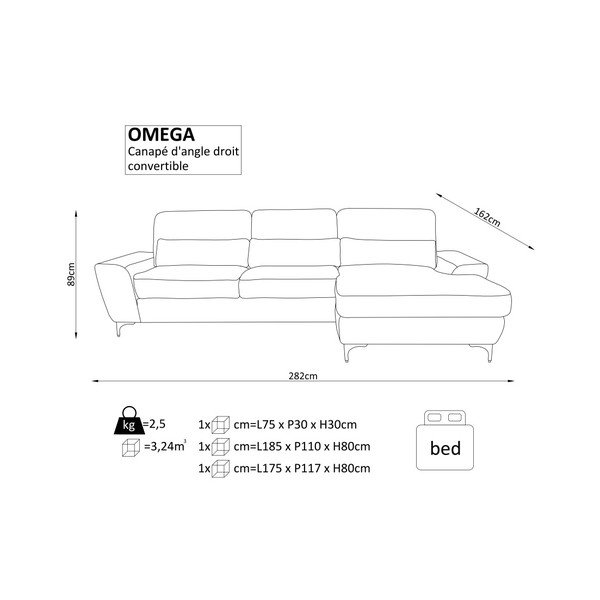 Omega fekete kinyitható sarokkanapé, jobb oldali kivitel - Windsor & Co. Sofas-image-4