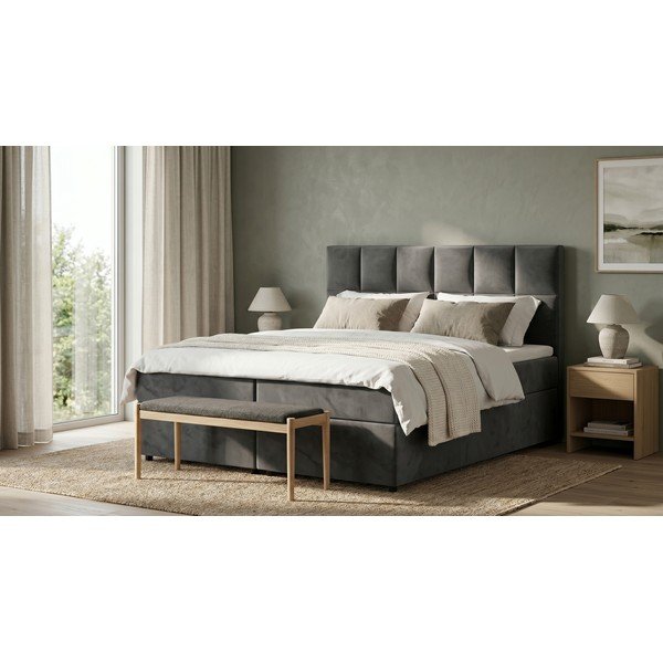 Szürke ágyneműtartós boxspring ágy 200x200 cm Flip – Ropez-image-1