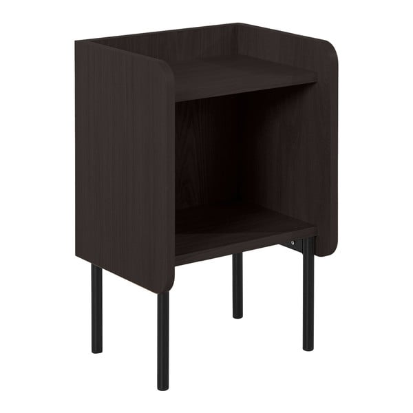 Fekete éjjeliszekrény polcokkal, tölgyfa dekorral Wrap – Bonami Selection-image-2