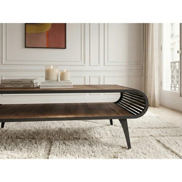 Natúr színű dohányzóasztal tölgyfa dekoros asztallappal 60x120 cm Billie – Bobochic Paris-image-3