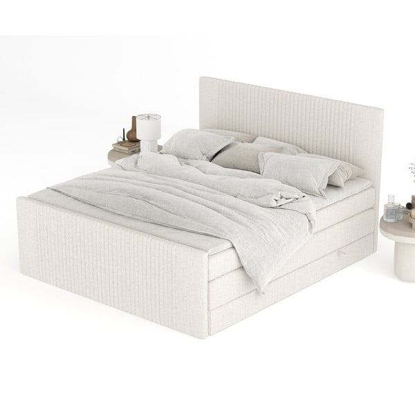 Bézs ágyneműtartós boxspring ágy 160x200 cm Bergamo – Maison de Rêve-image-4