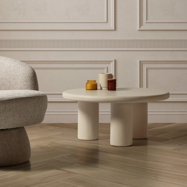 Krémszínű kerek dohányzóasztal kő dekorral ø 80 cm Iriel – MOME-image-1