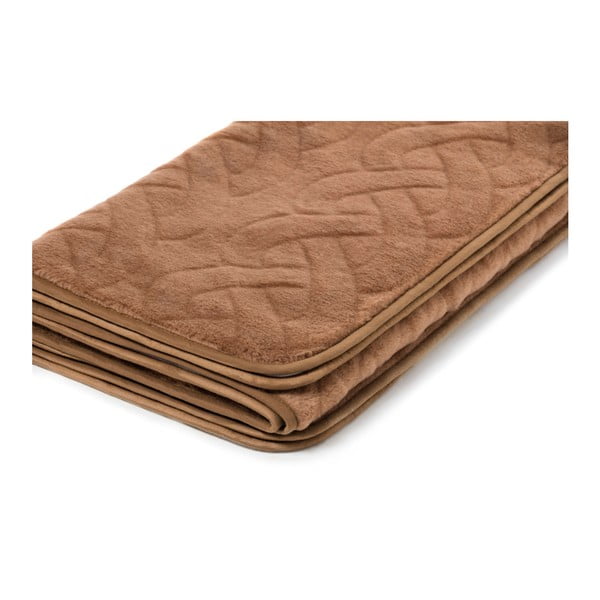 Camel Wool Dark Lines barna tevegyapjú takaró, 160 x 200 cm - Royal Dream