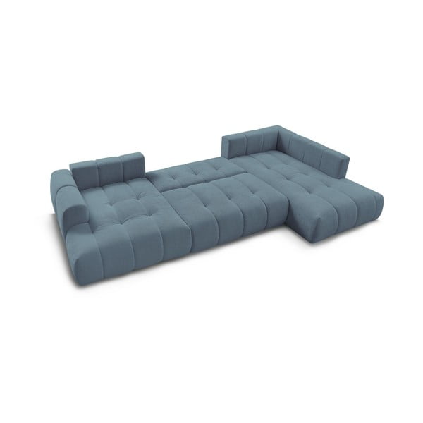 Kék kinyitható-tárolóhelyes sarokkanapé (jobb oldali-U alakú) Fuji – Bobochic Paris-image-4