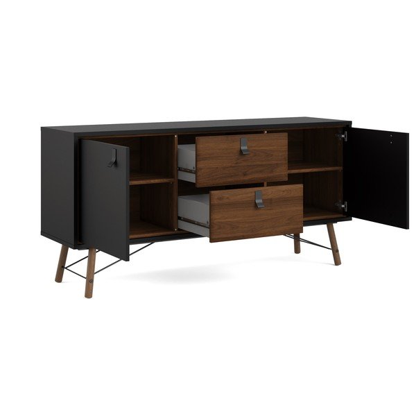 Fekete komód diófa dekorral 150x72x40 cm Ry – Tvilum-image-3